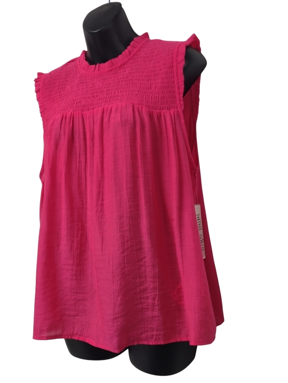 Nanette Lepore Pink Sleeveless Smocked Blouse Size XL Ruffle Shoulder KeyholeNWT - Picture 3 of 7